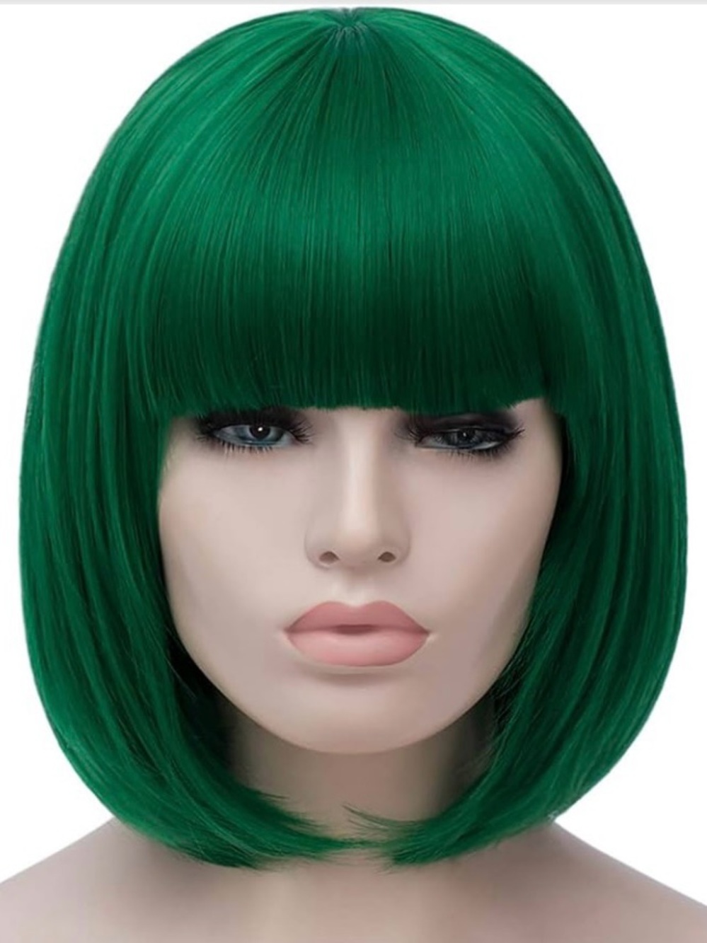 Emerald Green Synthetic Bob Wig with Blunt Bangs